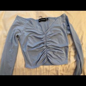 Blue Front Long Sleeve Crop Top